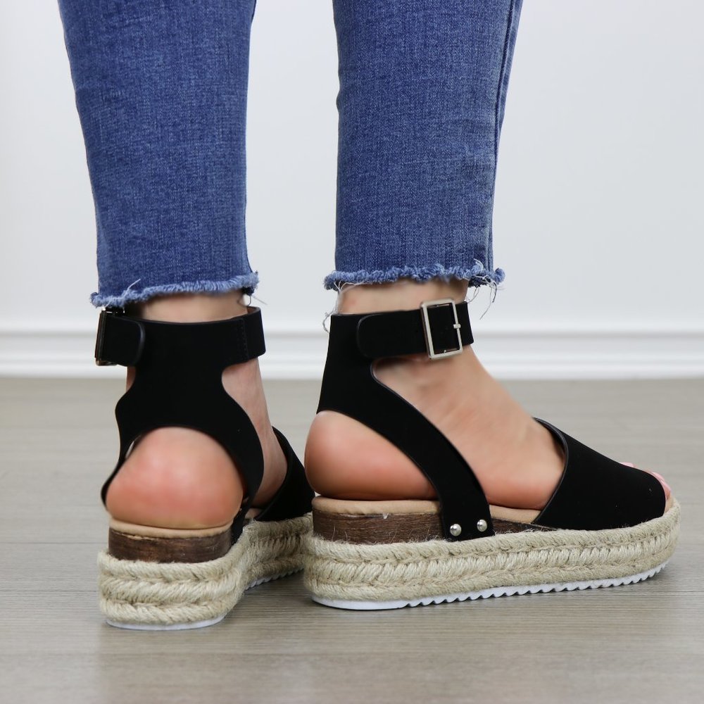 Black Espadrille Platform Comfort Sandal - Picture 6 of 8